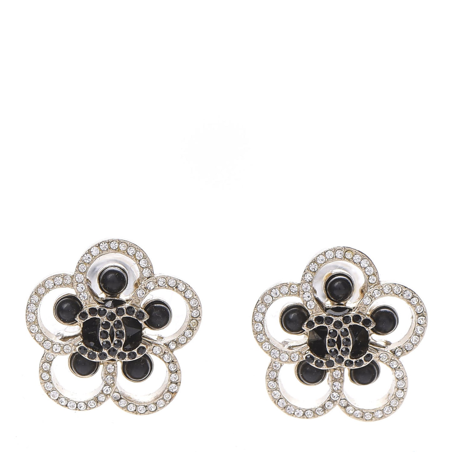 Crystal CC Camellia Earrings Black Gold