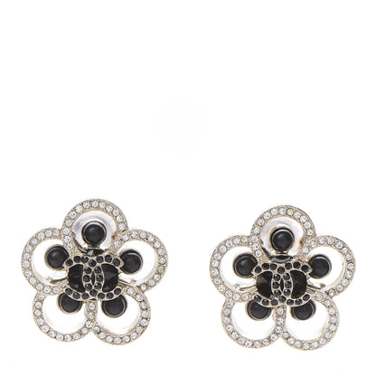 Chanel Crystal CC Camellia Earrings Black Gold 1 of 5