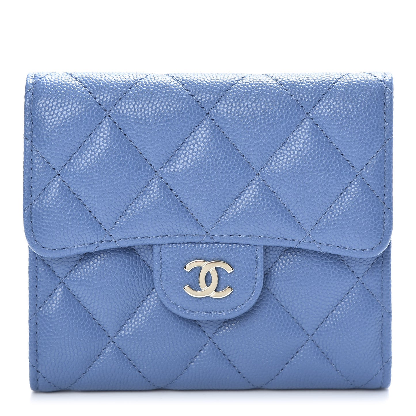 Caviar Quilted Compact Flap Wallet Blue