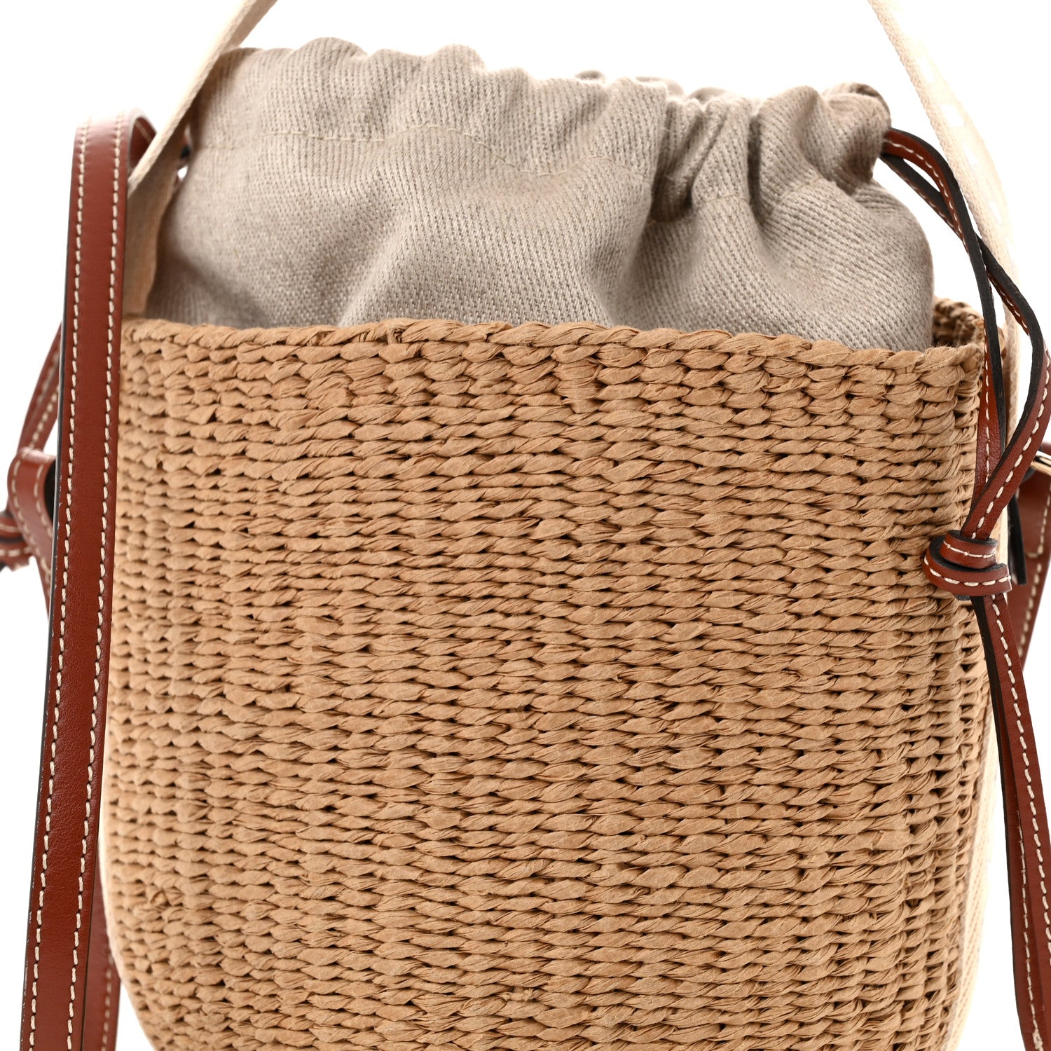 Chloe X MIFUKO Raffia Calfskin Small Woody Basket Shoulder Bag Black Beige 8 of 10