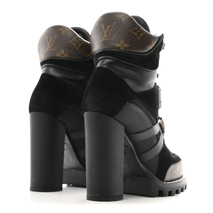 Louis Vuitton Suede Calfskin Monogram Star Trail Ankle Boots 37 Black 5 of 13