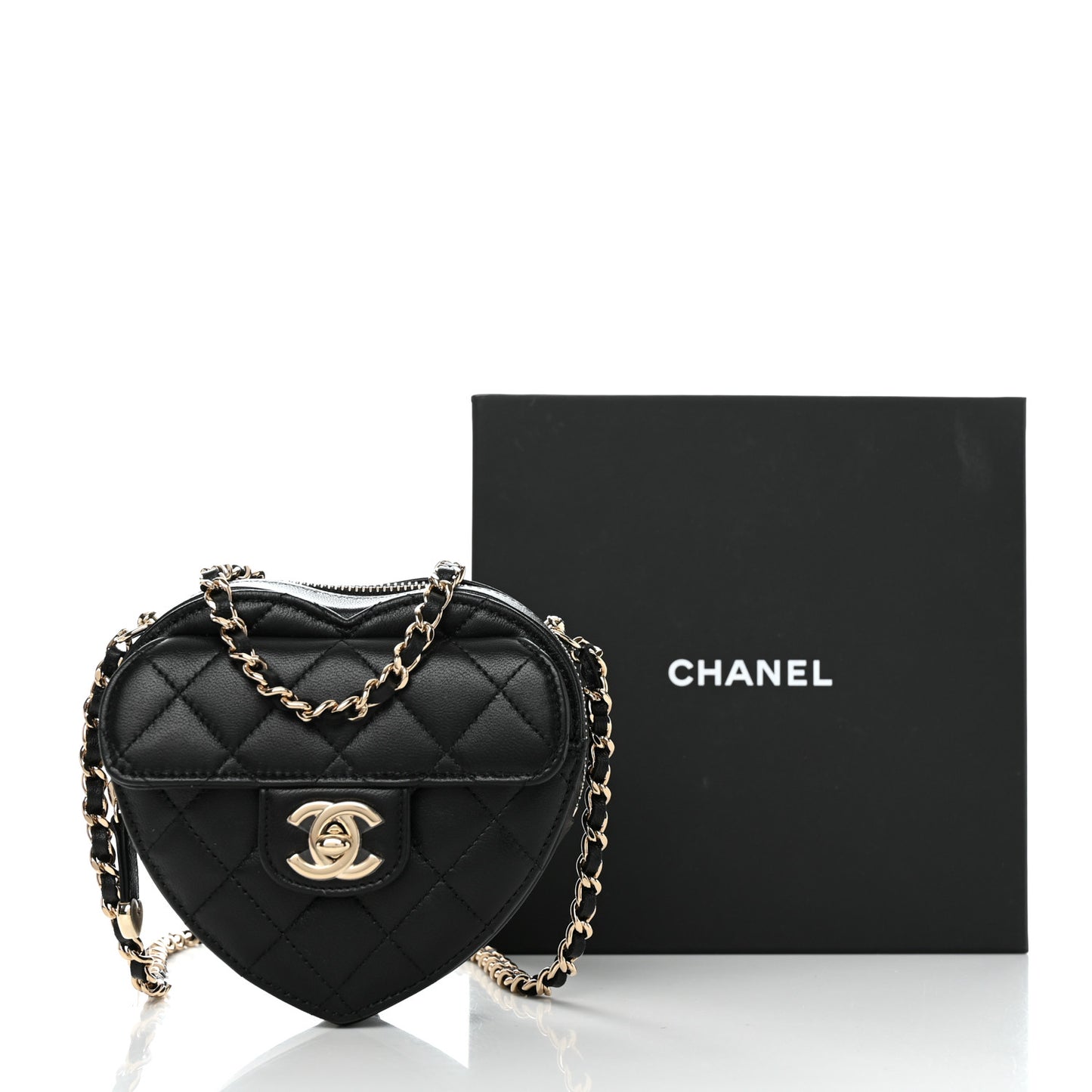 Lambskin Quilted CC In Love Heart Clutch With Chain Black