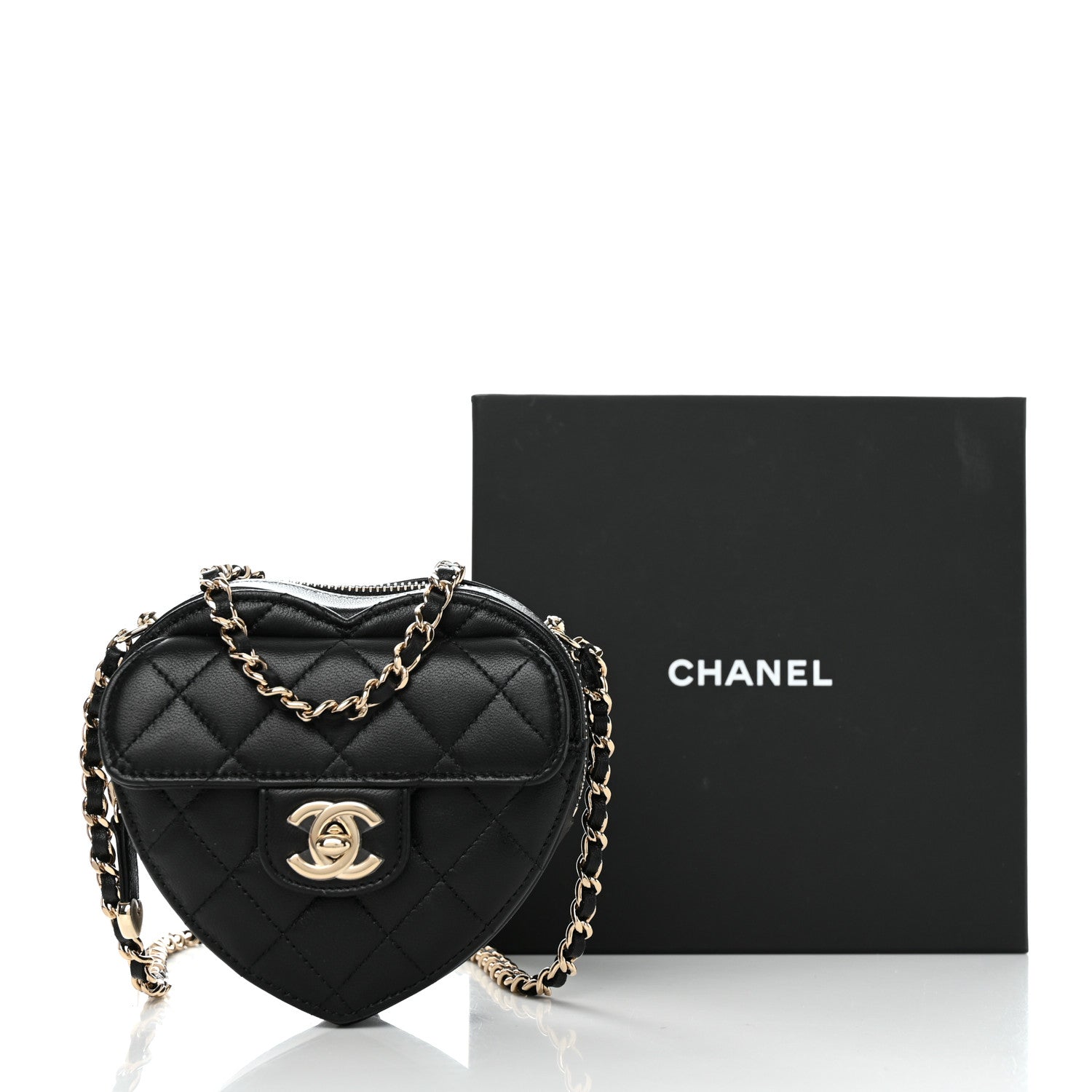 Chanel Lambskin Quilted CC In Love Heart Clutch With Chain Black 11 of 11