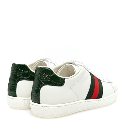 Gucci Calfskin Crocodile Web Womens Ace Sneakers 35 White Green 4 of 9