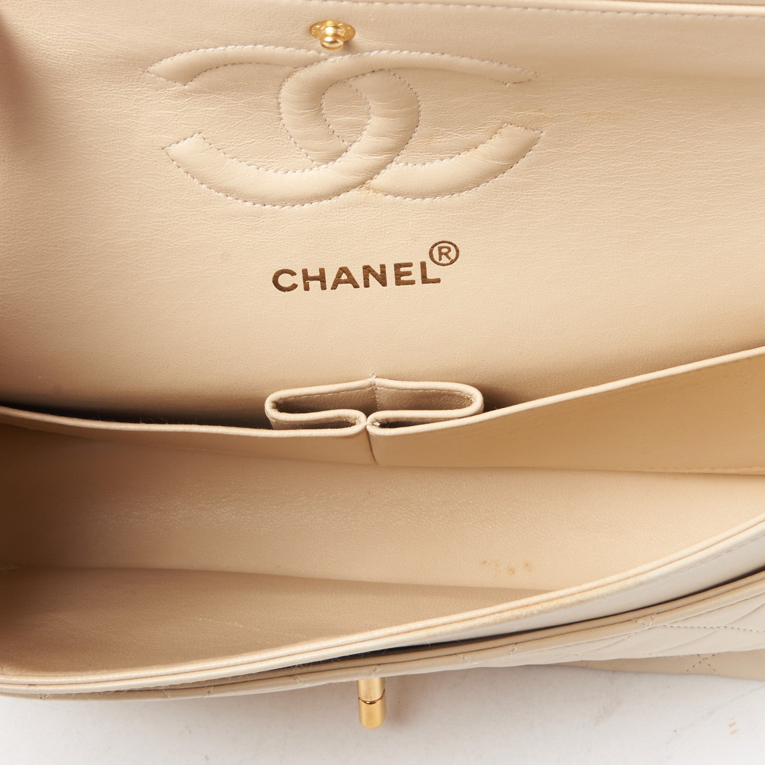 Chanel Lambskin Quilted Medium Double Flap Light Beige 7 of 9