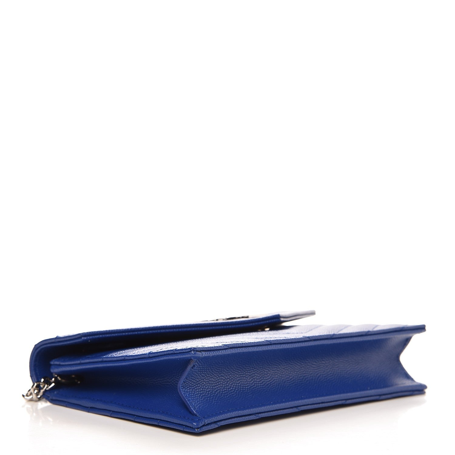Saint Laurent Grain De Poudre Matelasse Chevron Monogram Envelope Chain Wallet Royal Blue 4 of 8