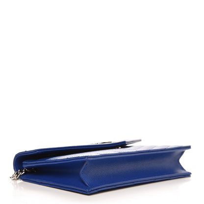Saint Laurent Grain De Poudre Matelasse Chevron Monogram Envelope Chain Wallet Royal Blue 4 of 8