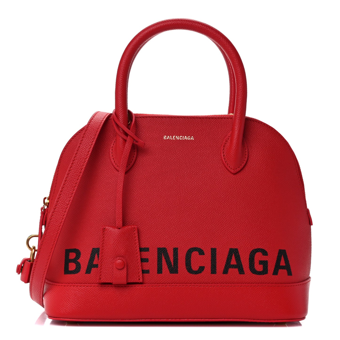 Signature Grained Calfskin Logo S Ville Top Handle Bag Rouge Coquelicot Black