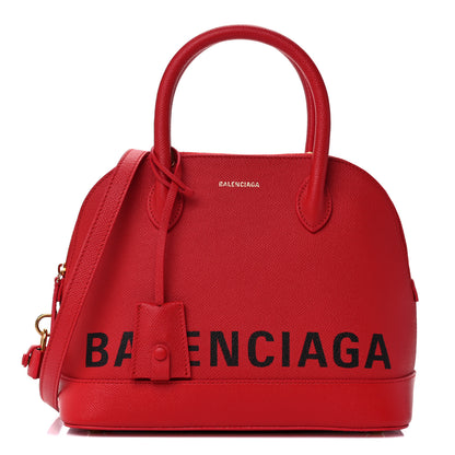 Balenciaga Signature Grained Calfskin Logo S Ville Top Handle Bag Rouge Coquelicot Black 1 of 19