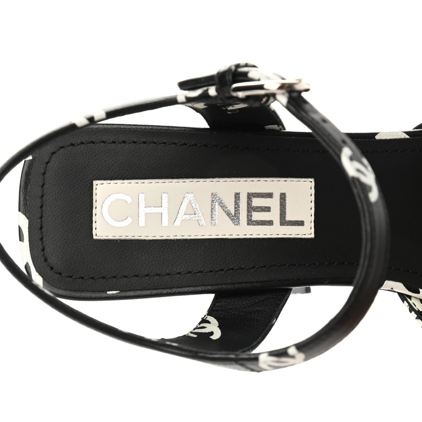 Printed Lambskin CC Platform Sandals 39 Black White