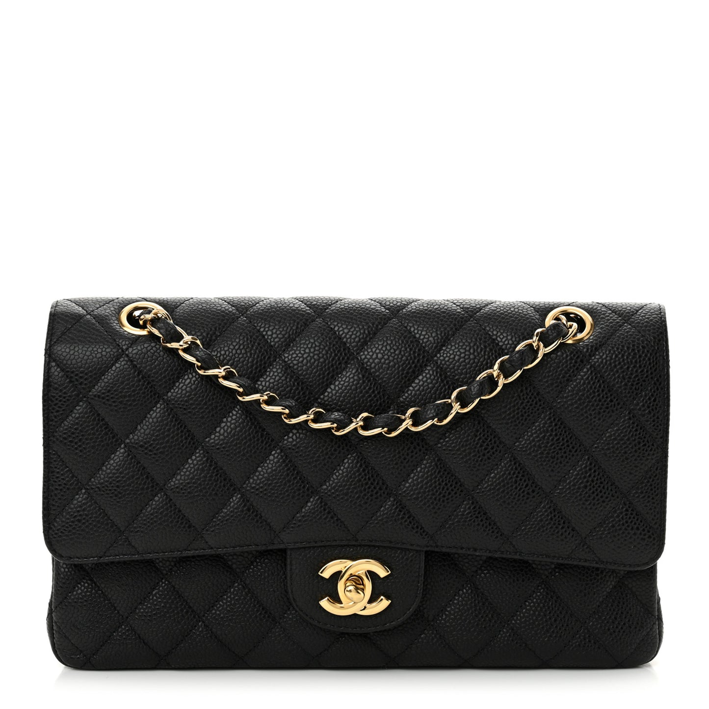 Caviar Quilted Medium Double Flap Black