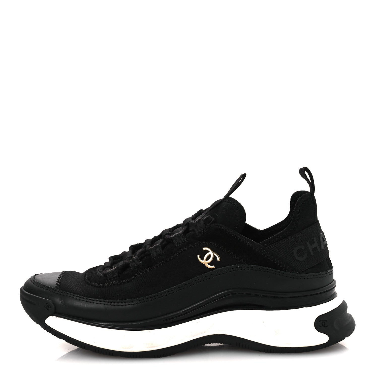 Chanel Velvet Calfskin Mixed Fibers CC Sneakers 38.5 Black 1 of 15