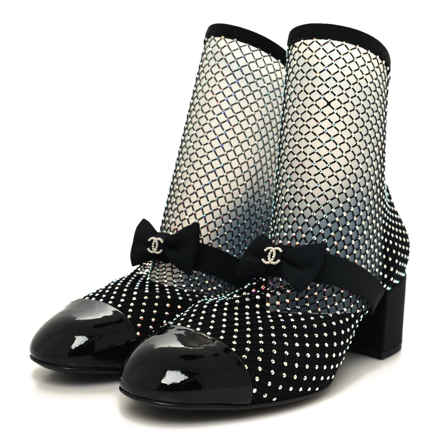 Resille Strass Kid Suede Patent Mary Jane Short Boots 40 Black