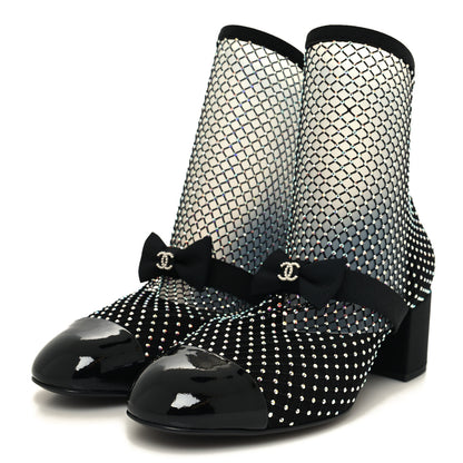 Chanel Resille Strass Kid Suede Patent Mary Jane Short Boots 40 Black 3 of 8