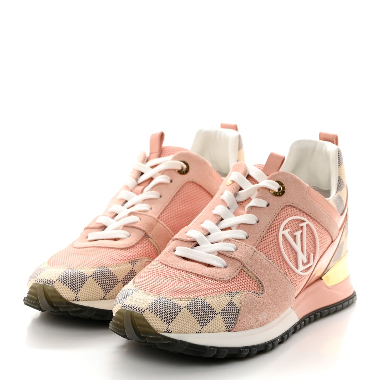 Suede Damier Azur Run Away Sneakers 38 Pink