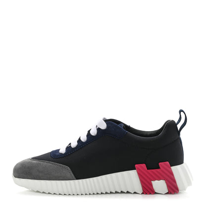 Hermes Technical Canvas Suede Goatskin Womens Bouncing Sneakers 35 Black Gris Osmium 1 of 9