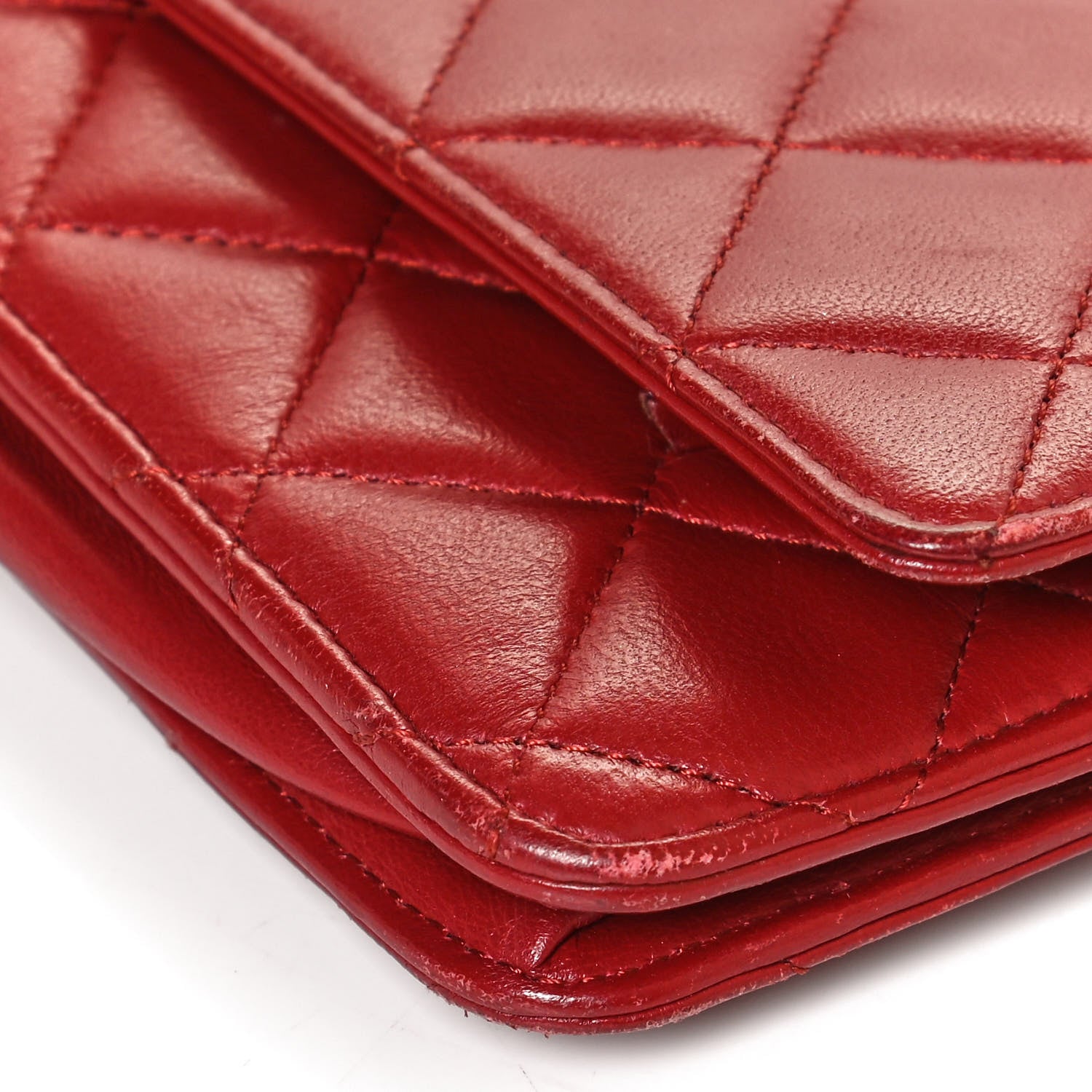 Chanel Lambskin Quilted Wallet On Chain WOC Red 11 of 12