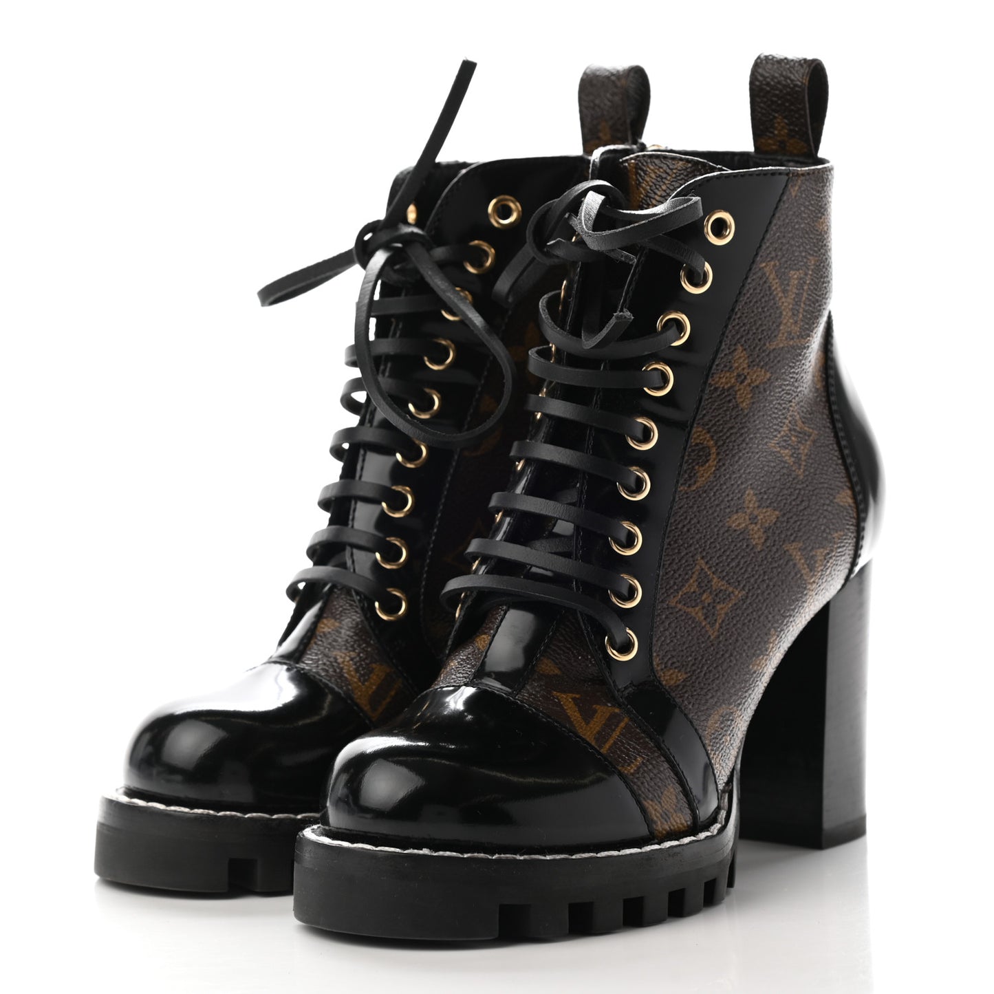 Patent Calfskin Monogram Star Trail Ankle Boots 35 Black
