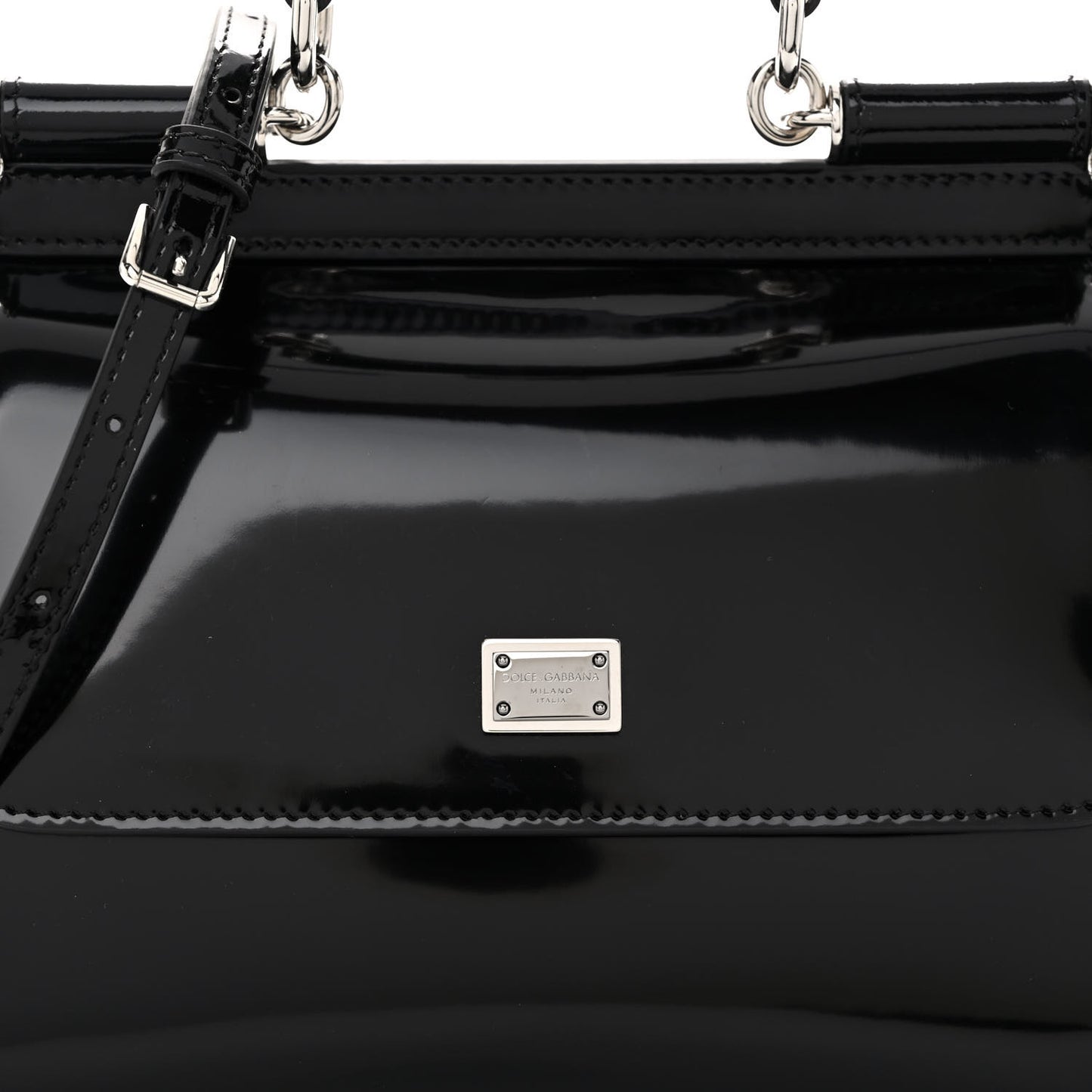 Patent Small Miss Sicily Satchel Black