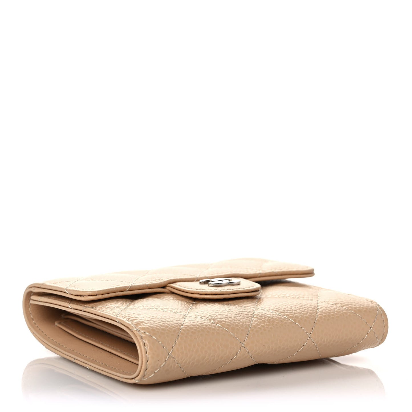 Caviar Quilted Compact Flap Wallet Beige