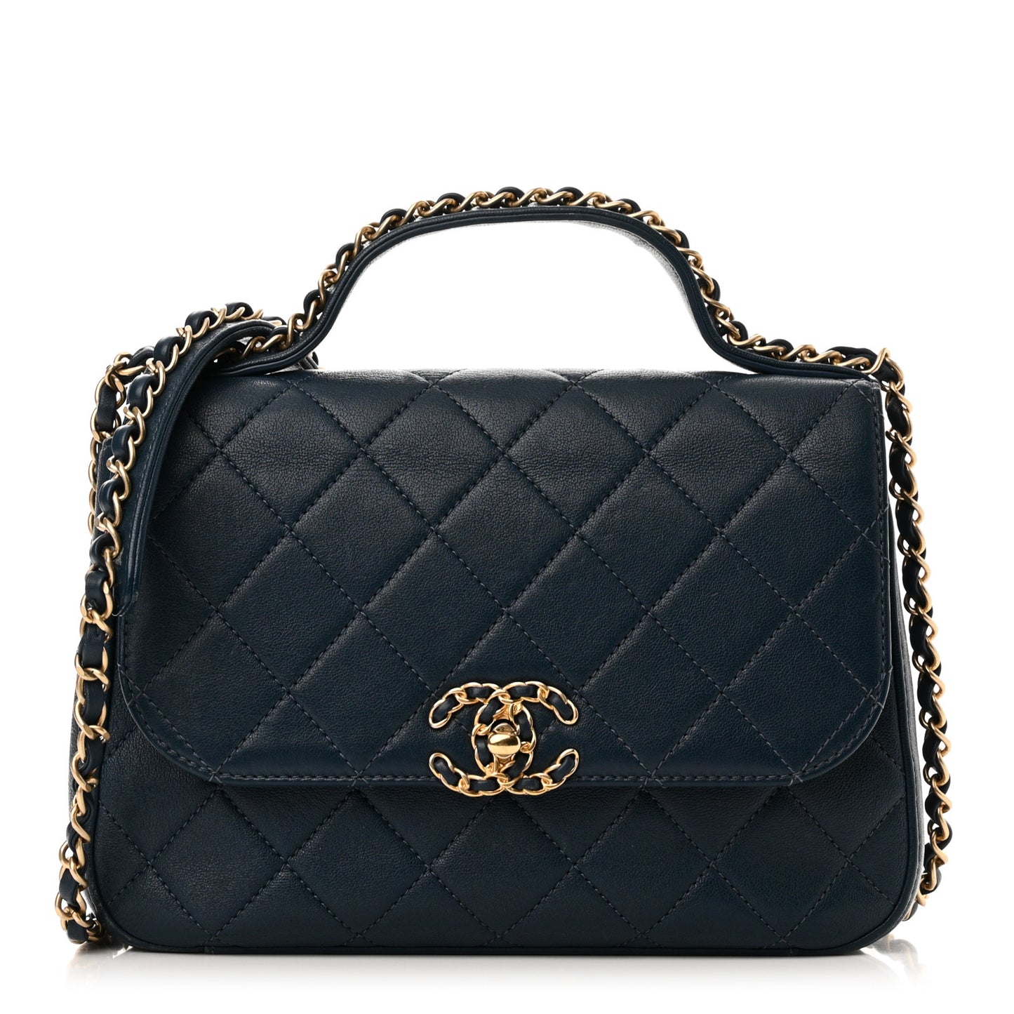 Lambskin Quilted Small Chain Infinity Top Handle Flap Blue