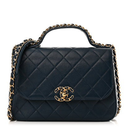 Chanel Lambskin Quilted Small Chain Infinity Top Handle Flap Blue 1 of 10