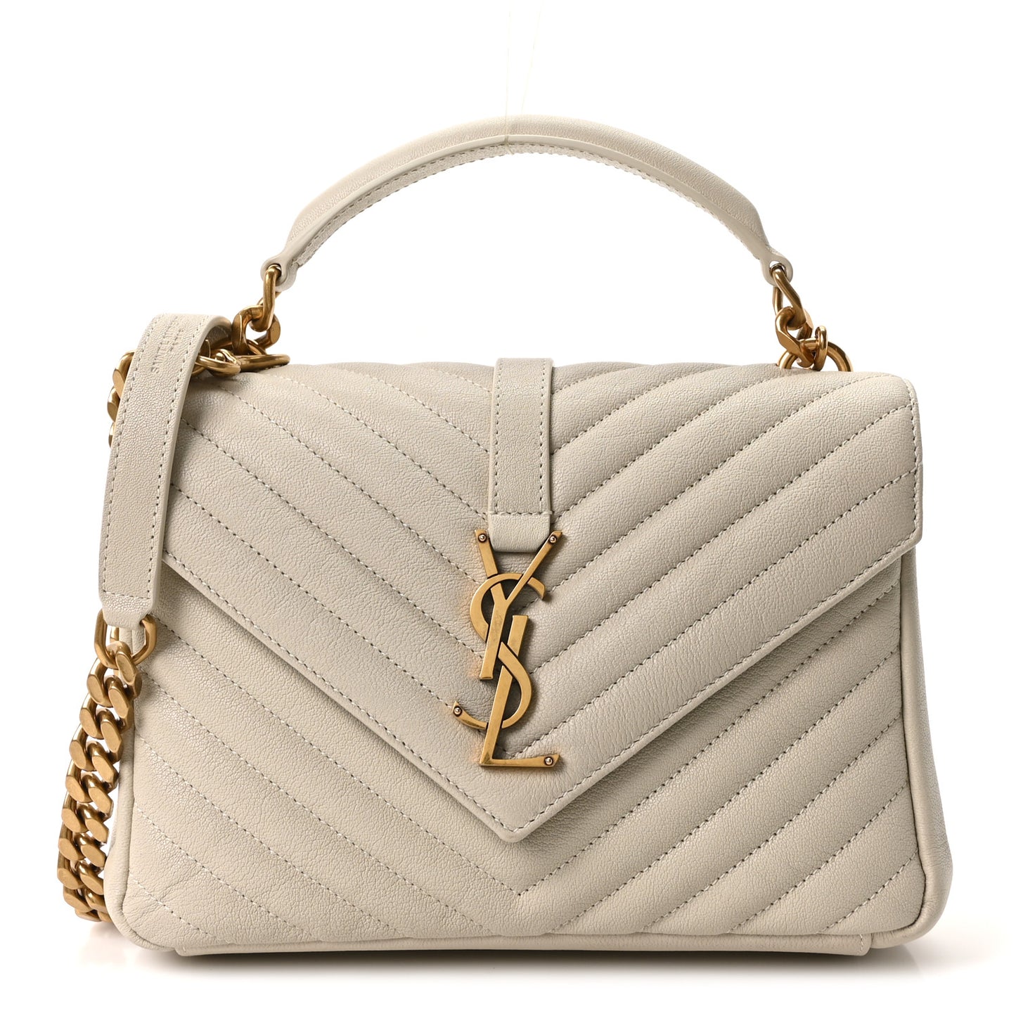 Sheepskin Matelasse Chevron Monogram Medium College Bag Crema Soft