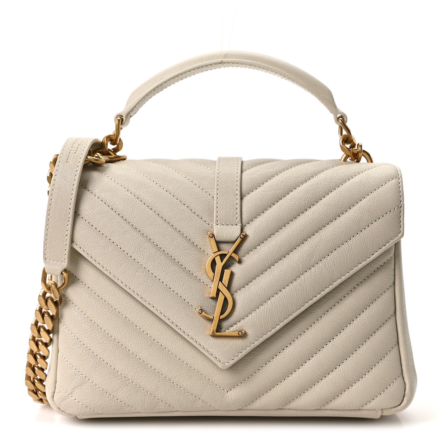 Saint Laurent Sheepskin Matelasse Chevron Monogram Medium College Bag Crema Soft 1 of 9