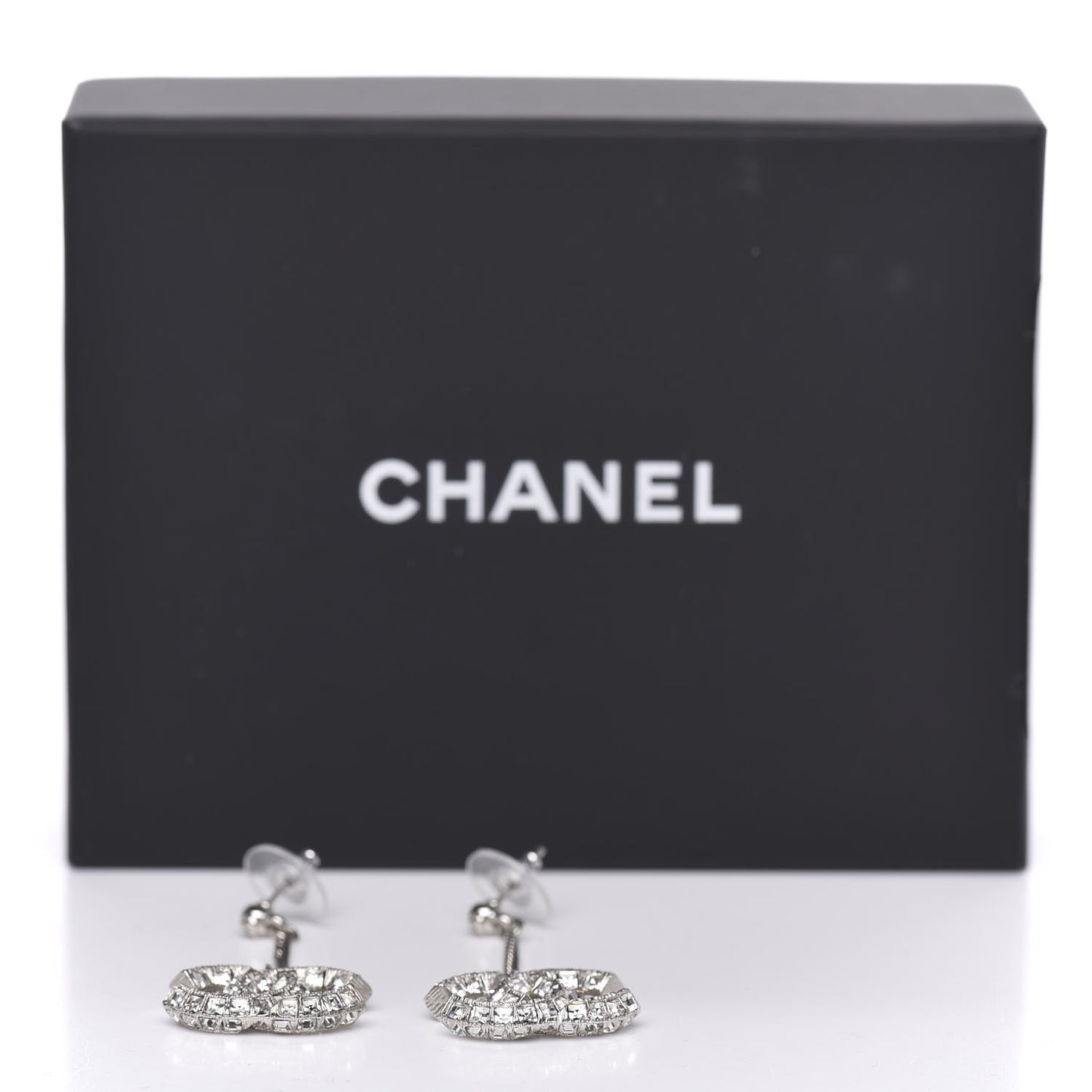 Baguette Crystal CC Drop Earrings Silver