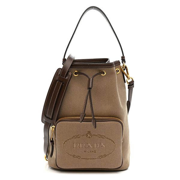 Prada Jacquard Logo Mini Bucket Crossbody Bag Corda Bruciato