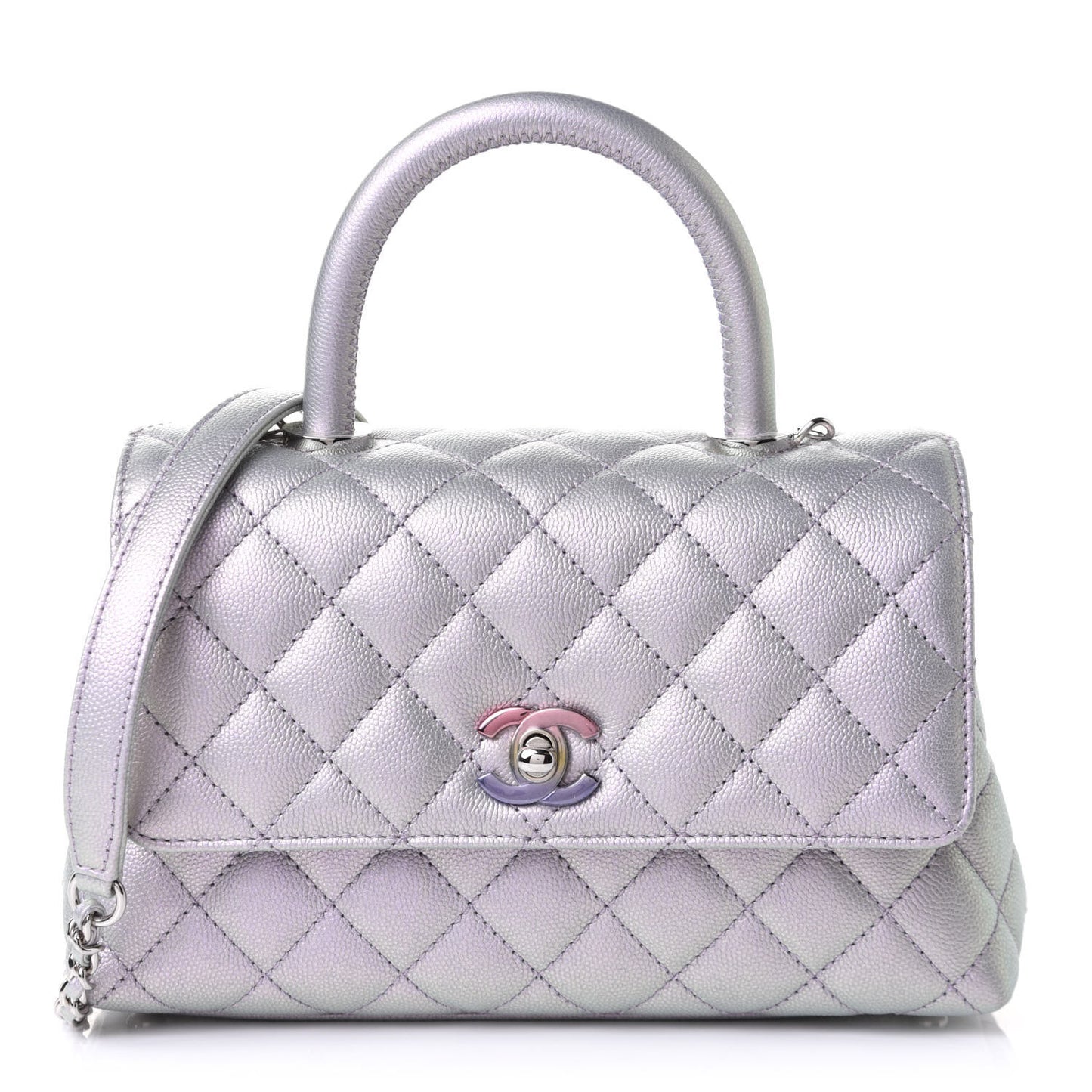 Iridescent Caviar Quilted Mini Coco Handle Flap Purple