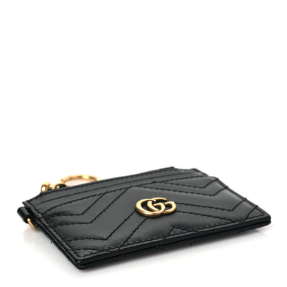 Gucci Calfskin Matelasse Chevron GG Marmont Key Case Card Holder Black 4 of 7