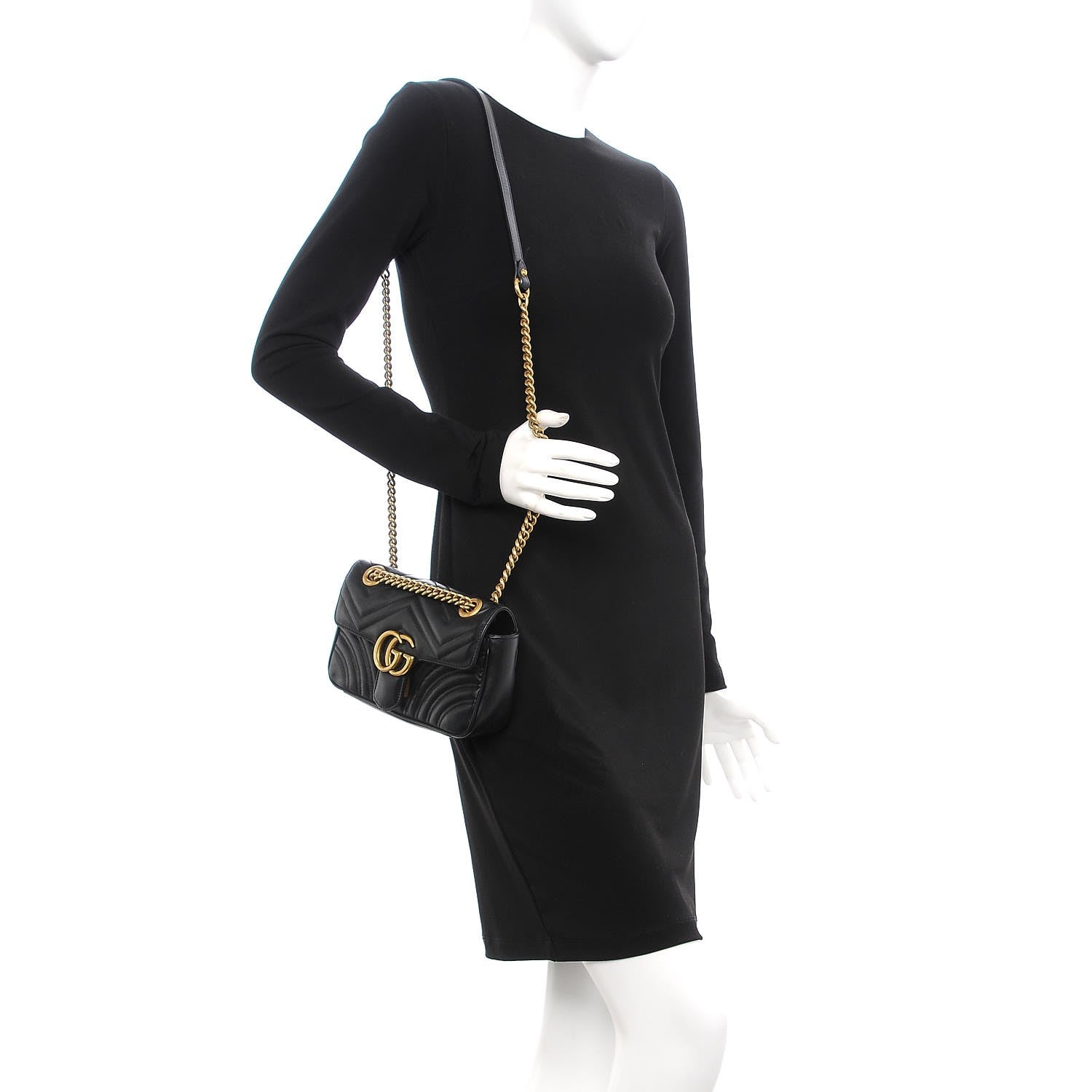 Gucci Calfskin Matelasse Mini GG Marmont Shoulder Bag Black 2 of 11