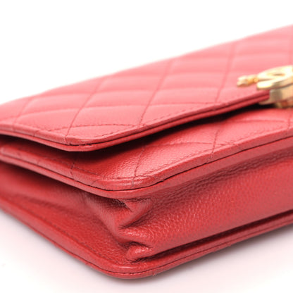 Chanel Shiny Caviar Quilted Chain Melody Wallet on Chain WOC Red 9 of 10