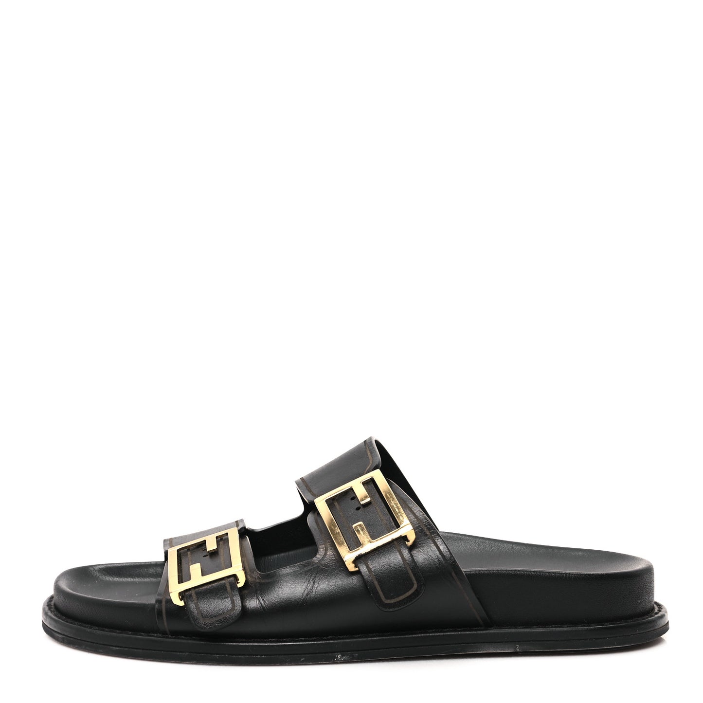 Vitello Fendi Feel Buckled Slide Sandals 37 Black