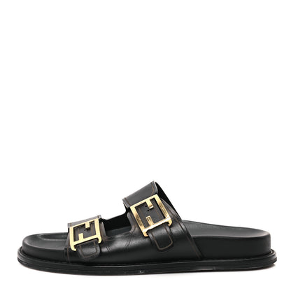 Fendi Vitello Fendi Feel Buckled Slide Sandals 37 Black 1 of 9