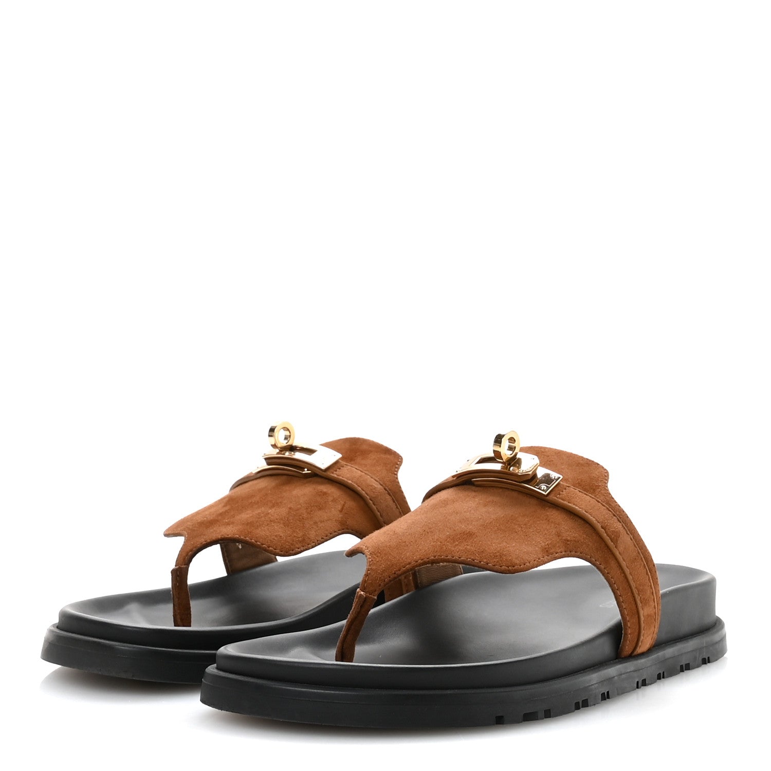 Hermes Suede Goatskin Womens Empire Sandals 37 Gold 4 of 9