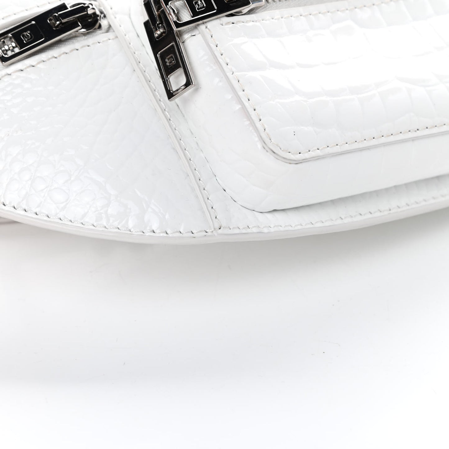 Crocodile Embossed Patent Mini Top Handle Attica Belt Bag White