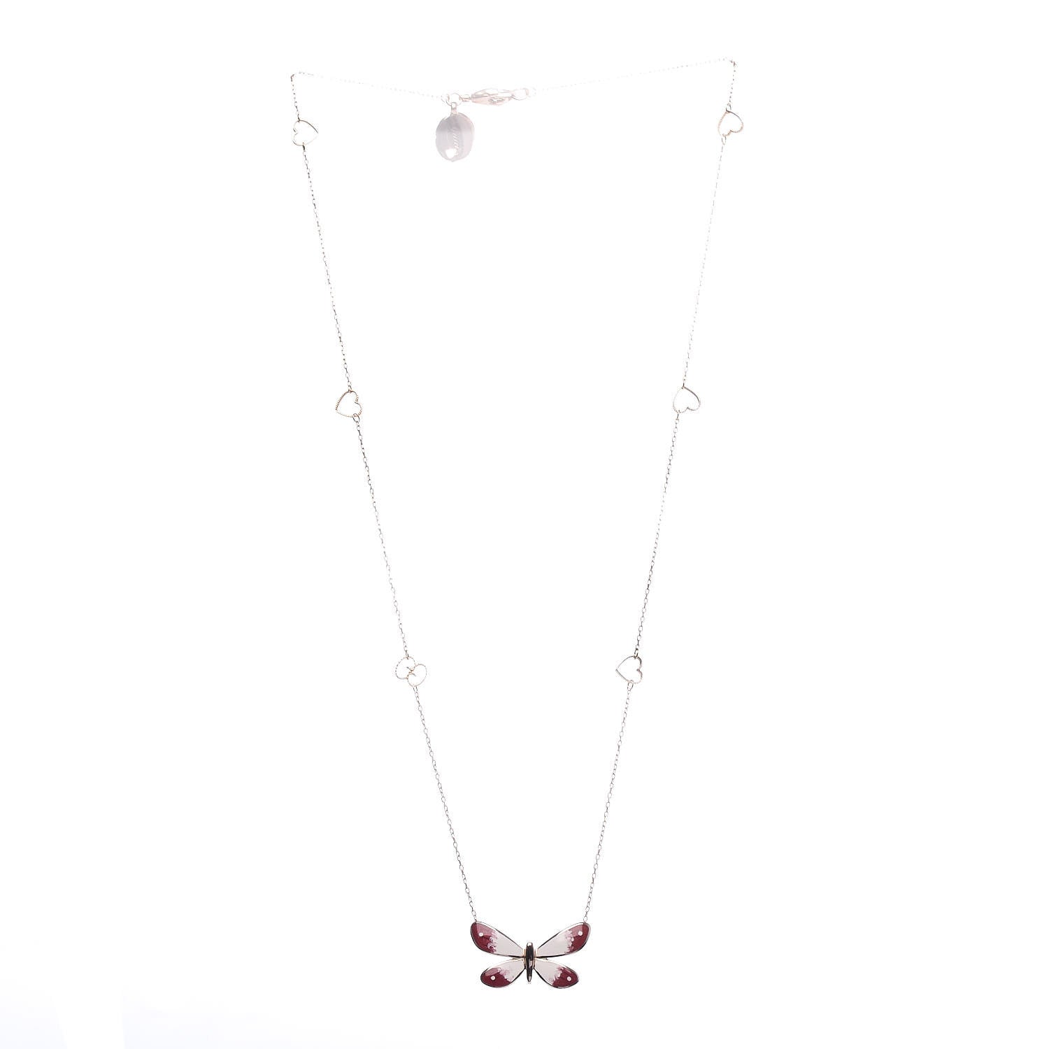 Gucci 18K Rose Gold Enamel Flora Butterfly Pendant Necklace 3 of 6