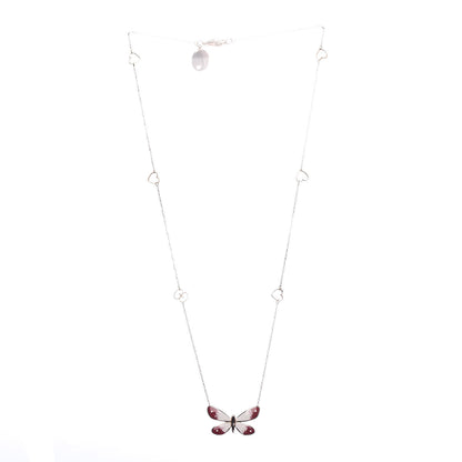 Gucci 18K Rose Gold Enamel Flora Butterfly Pendant Necklace 3 of 6