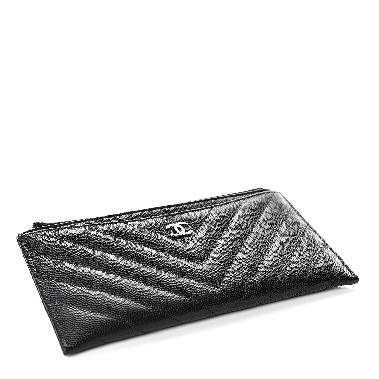Chanel Caviar Chevron Quilted Zip Pouch Black 4 of 8