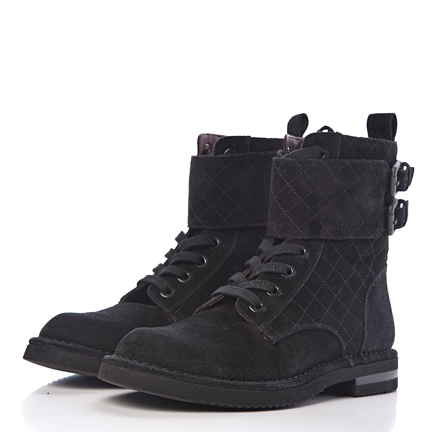 Chanel Suede Calfskin Quilted Combat Short Boots 37 Black 3 of 8
