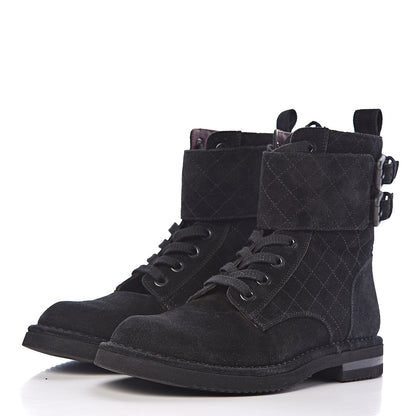 Chanel Suede Calfskin Quilted Combat Short Boots 37 Black 3 of 8