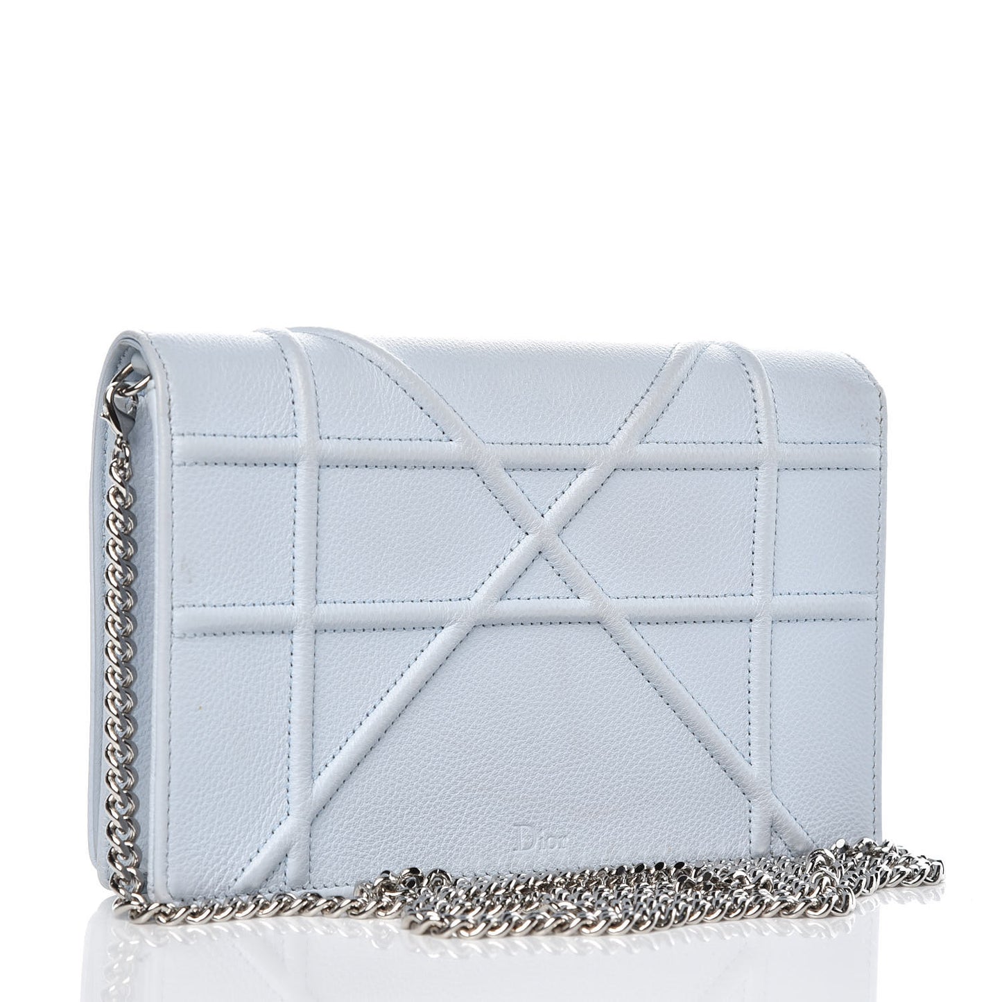 Grained Calfskin Diorama Wallet on Chain Pouch Light Blue