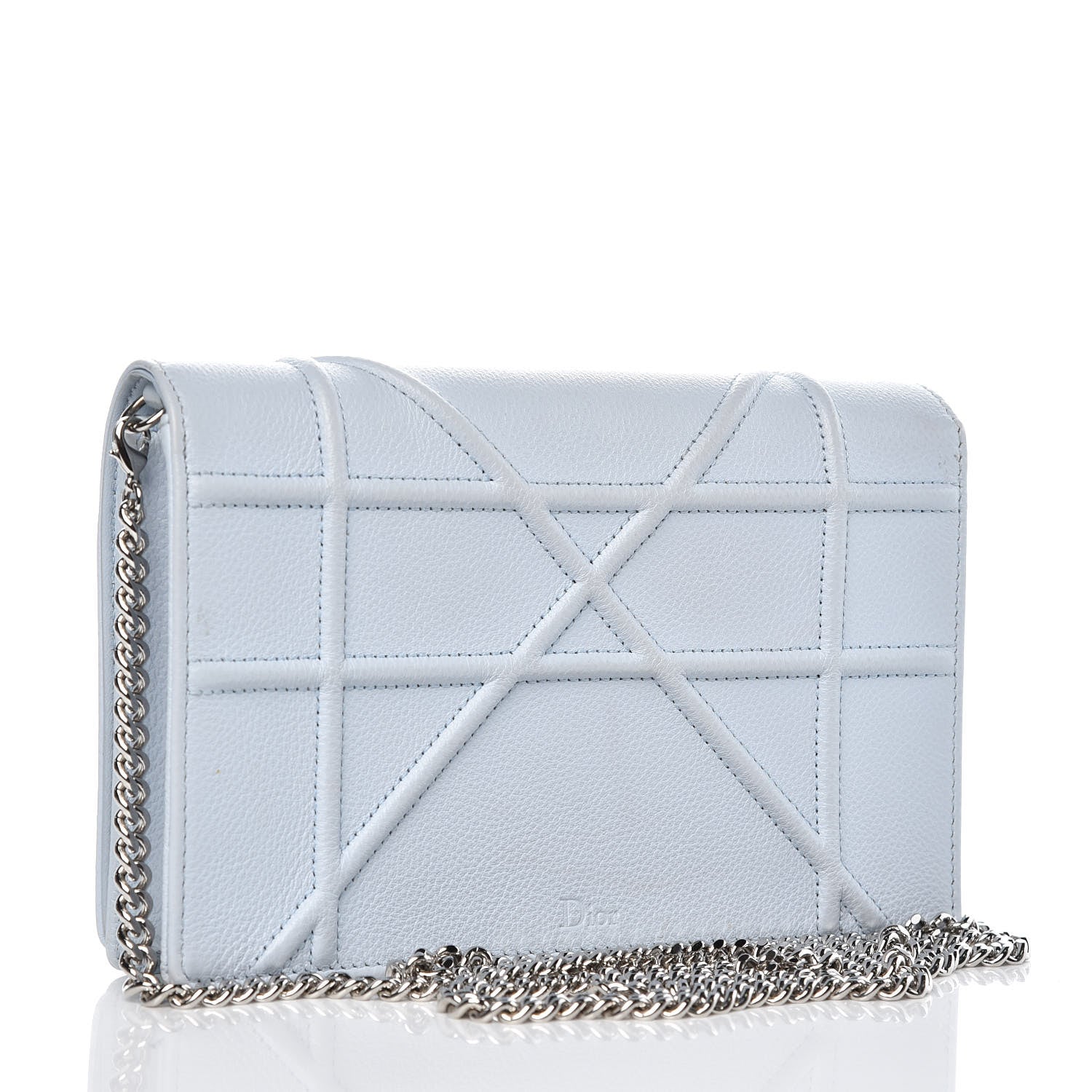 Christian Dior Grained Calfskin Diorama Wallet on Chain Pouch Light Blue 3 of 13