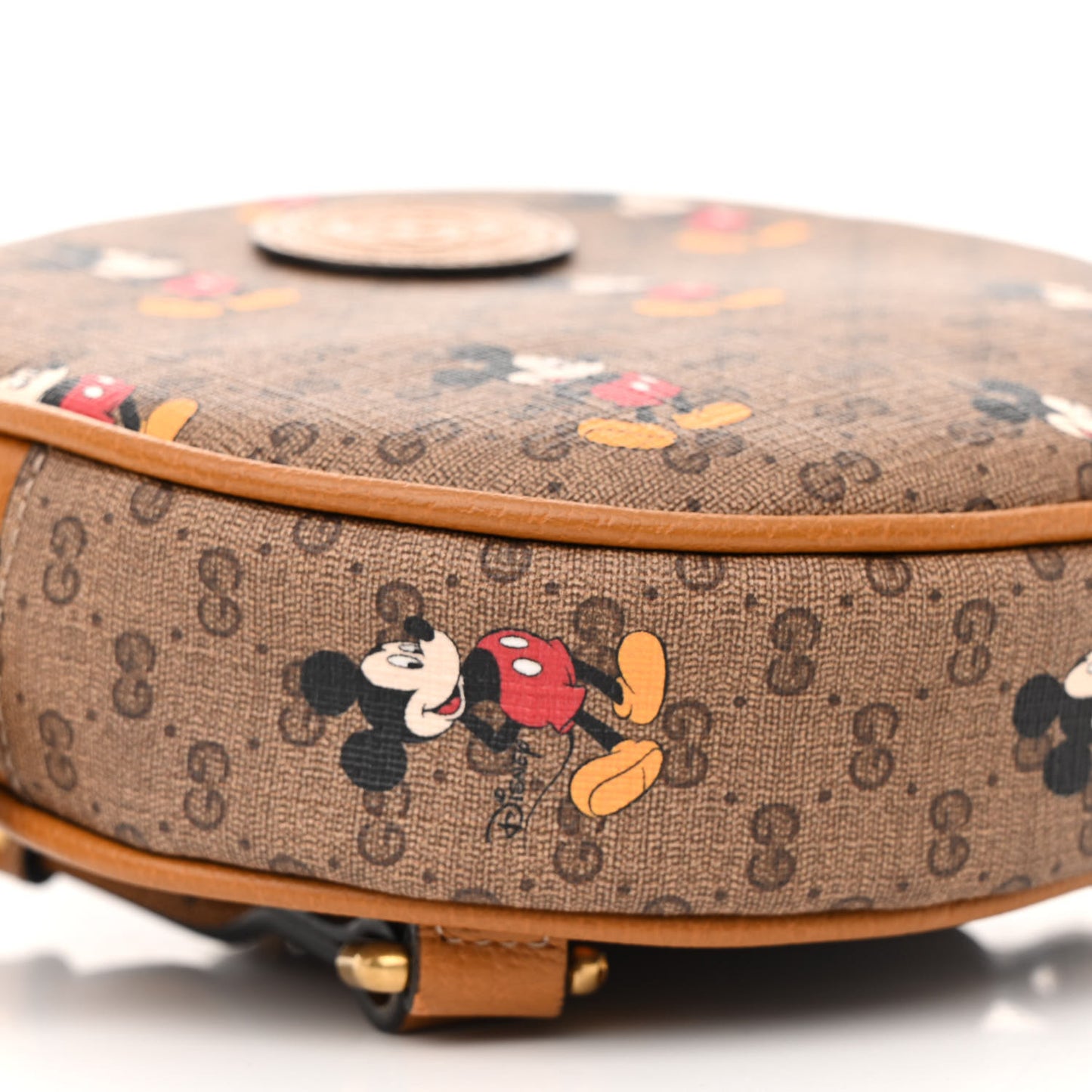 X DISNEY Mini Vintage GG Supreme Monogram Mickey Mouse Round Backpack Beige Vintage Sun Oil
