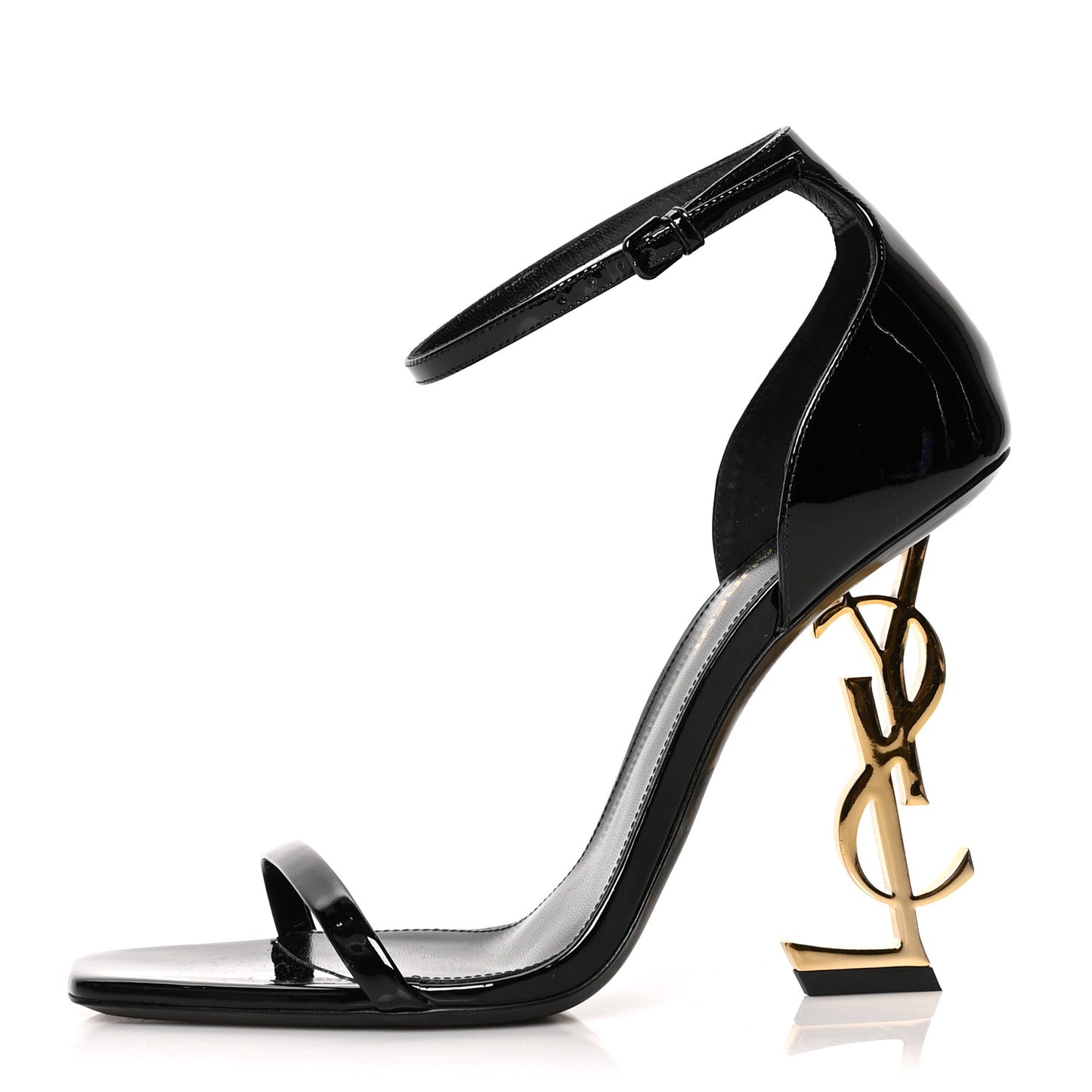 Patent Calfskin Opyum 110 Sandals 38.5 Black Gold