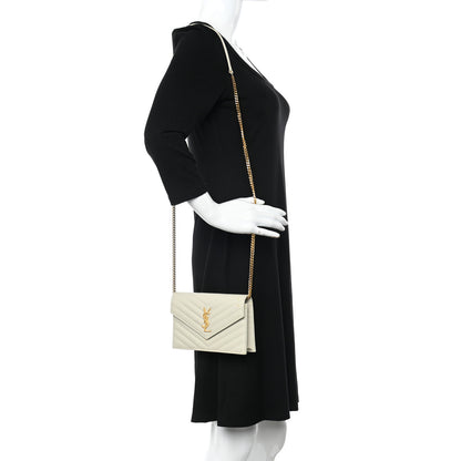 Saint Laurent Grain De Poudre Matelasse Chevron Cassandre Envelope Chain Wallet Nude Powder 2 of 14