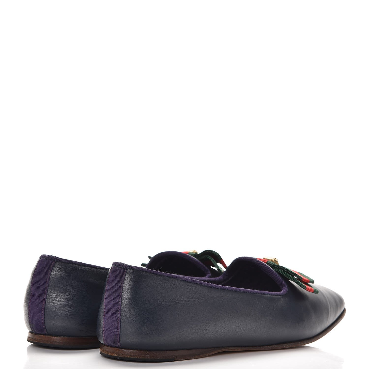 Gucci Calfskin Grosgrain Gallipolli Bow Loafers 38 Navy 4 of 18