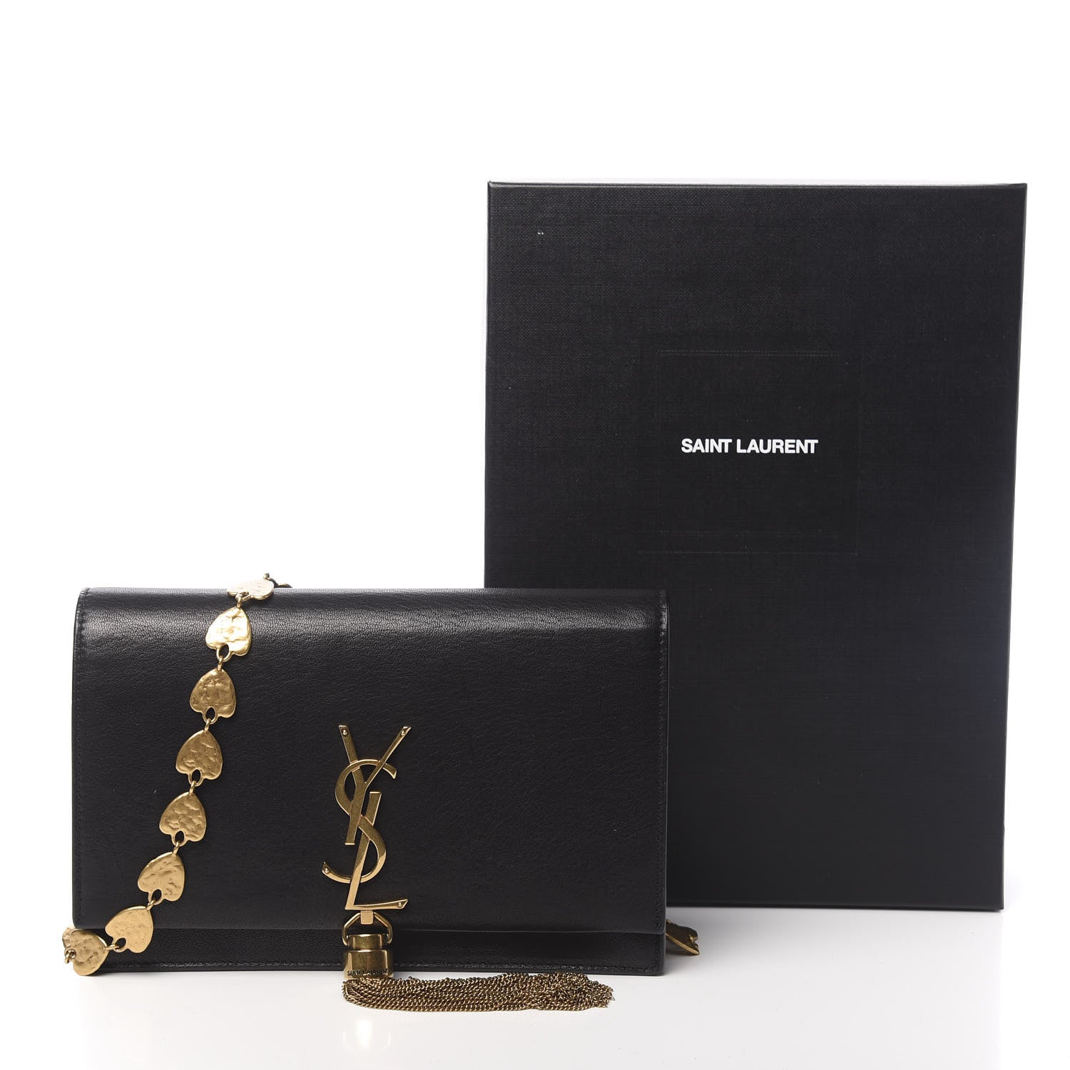 Saint Laurent Smooth Calfskin Classic Monogram Kate Heart Tassel Heart Chain Wallet Black 20 of 20